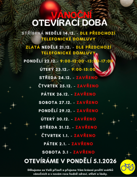 VÁNOČNÍ OTEVÍRACÍ DOBA